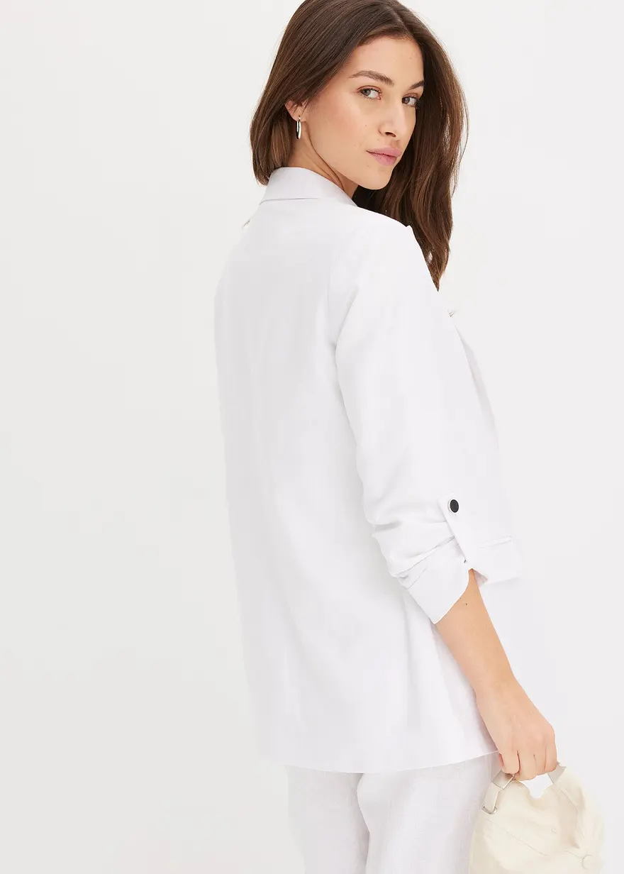 Bonprix Lässiger Blazer Mit 7/8 Ärmeln Ohne Verschluss - Weiß