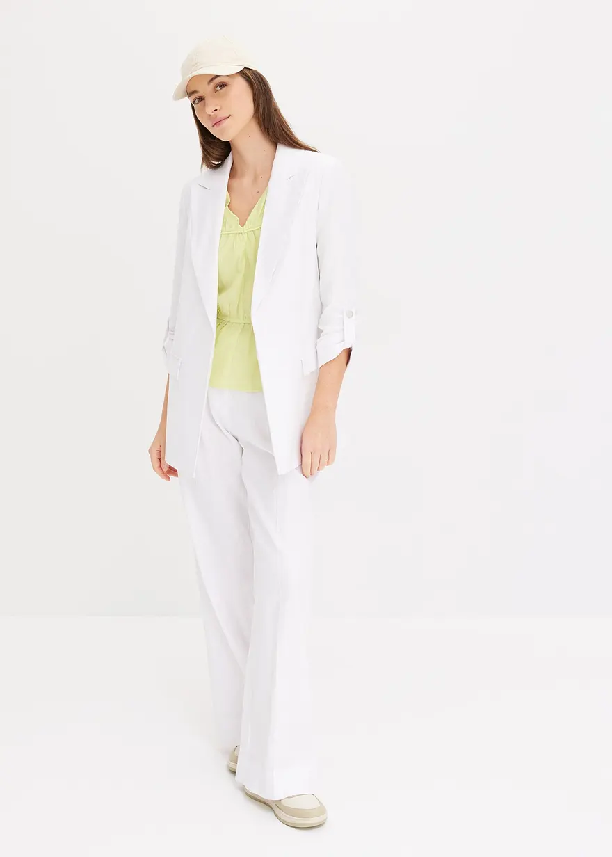Bonprix Lässiger Blazer Mit 7/8 Ärmeln Ohne Verschluss - Weiß