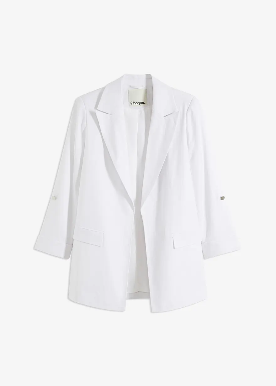 bonprix Lässiger Blazer mit 7/8 Ärmeln ohne Verschluss - weiß