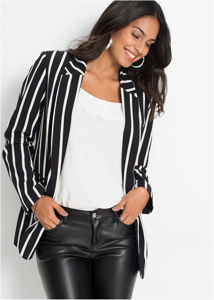 Bonprix Lässiger Blazer Mit Modischem Print - Schwarz - Damen