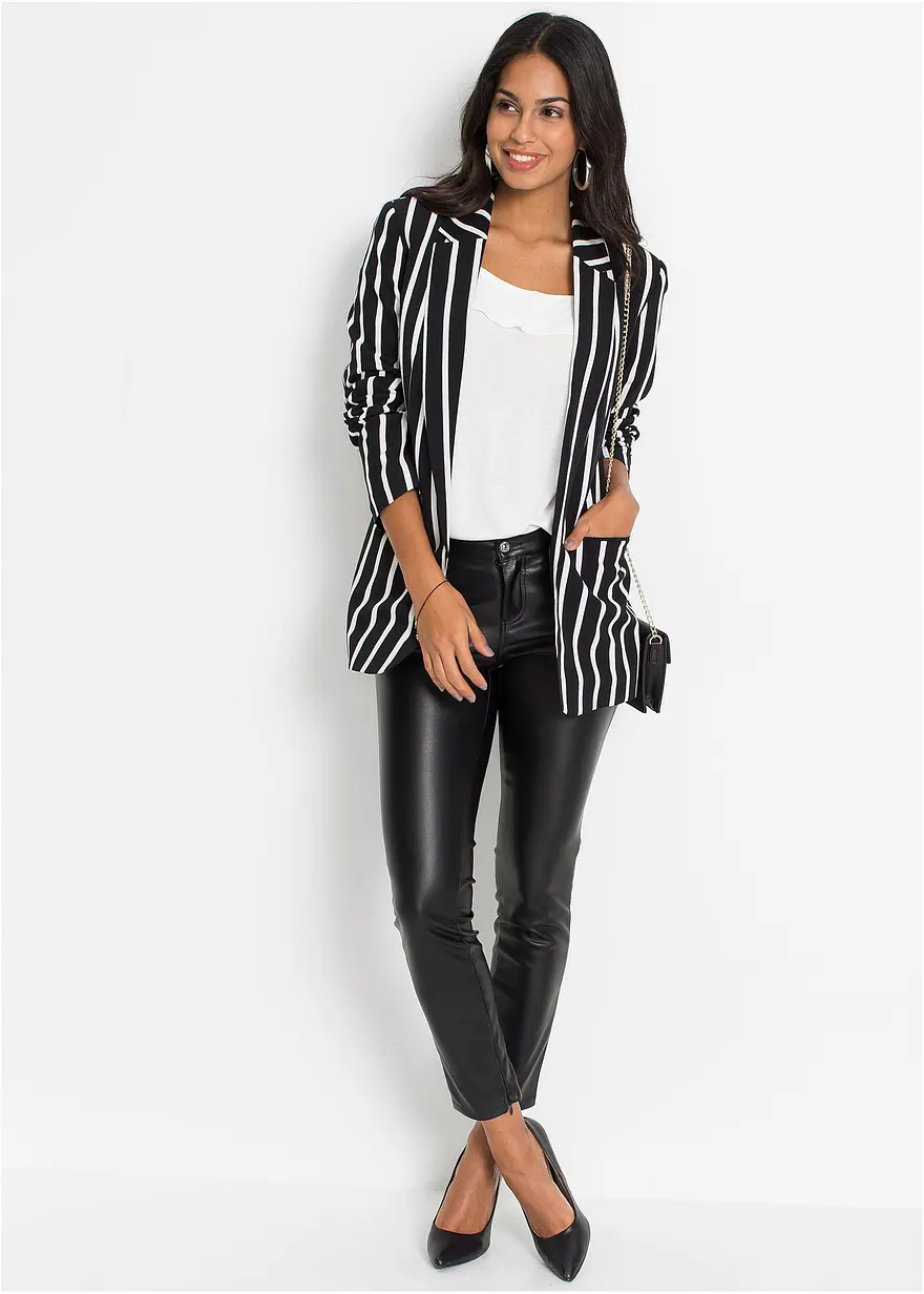 Bonprix Lässiger Blazer Mit Modischem Print - Schwarz - Damen