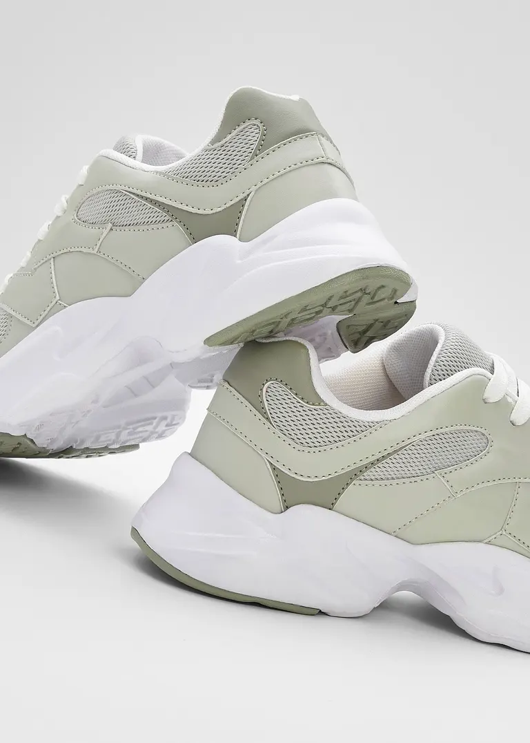 Bonprix Lässiger Chunky Sneaker Mit Materialmix - Grün - Damen
