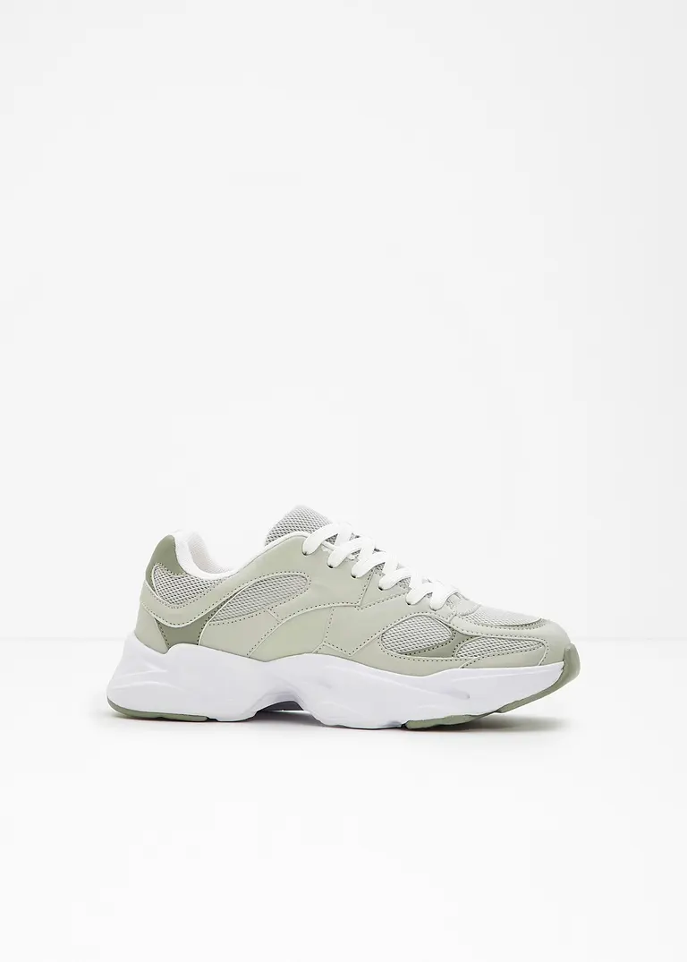 Bonprix Lässiger Chunky Sneaker Mit Materialmix - Grün - Damen