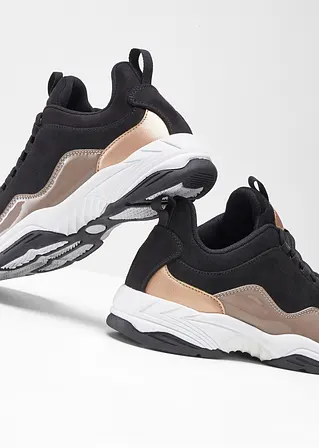 Bonprix Lässiger Chunky Sneaker Mit Materialmix - Schwarz