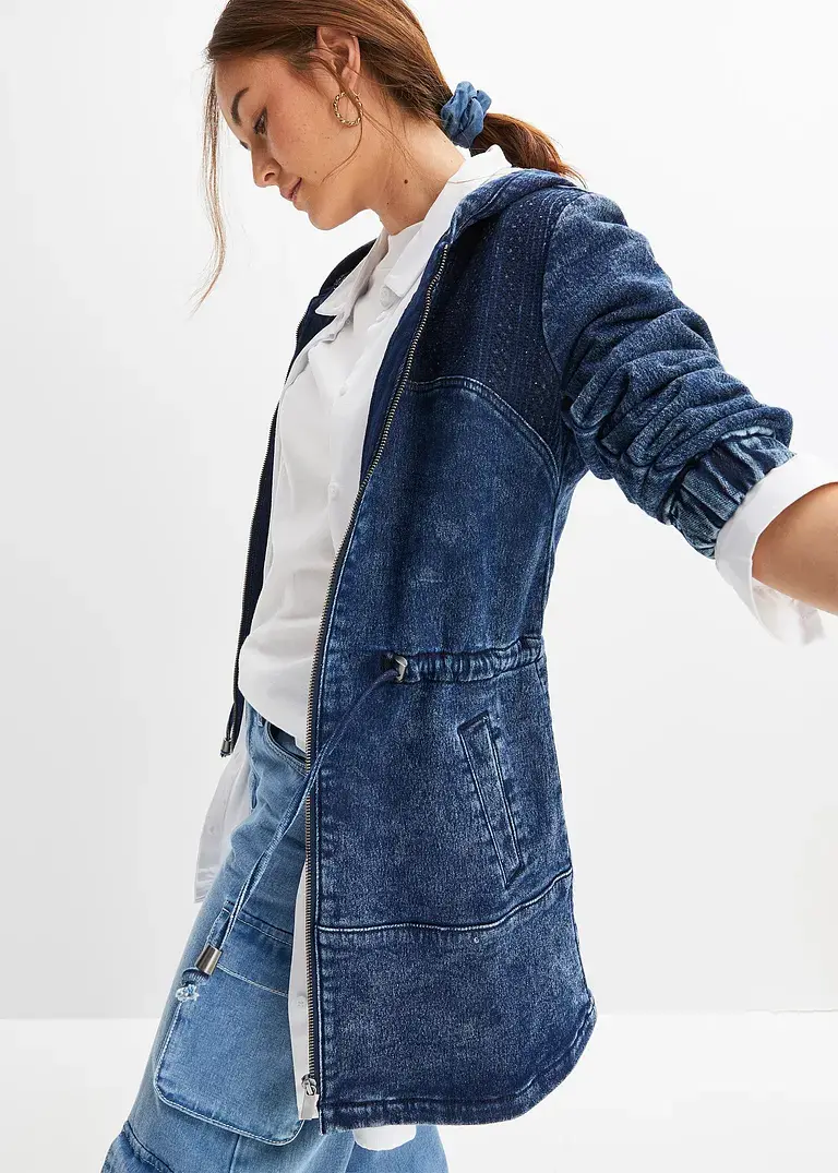 Bonprix Lässiger Jeansparka Mit Kapuze Und Seitlichen Eingriffstaschen