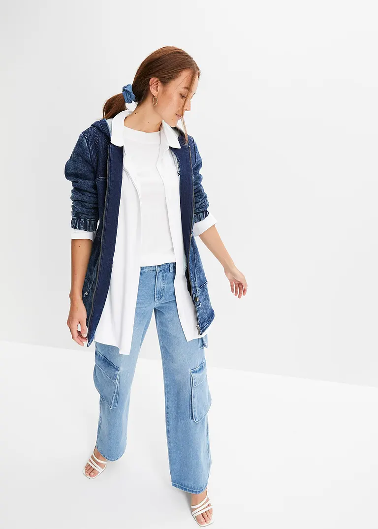 Bonprix Lässiger Jeansparka Mit Kapuze Und Seitlichen Eingriffstaschen