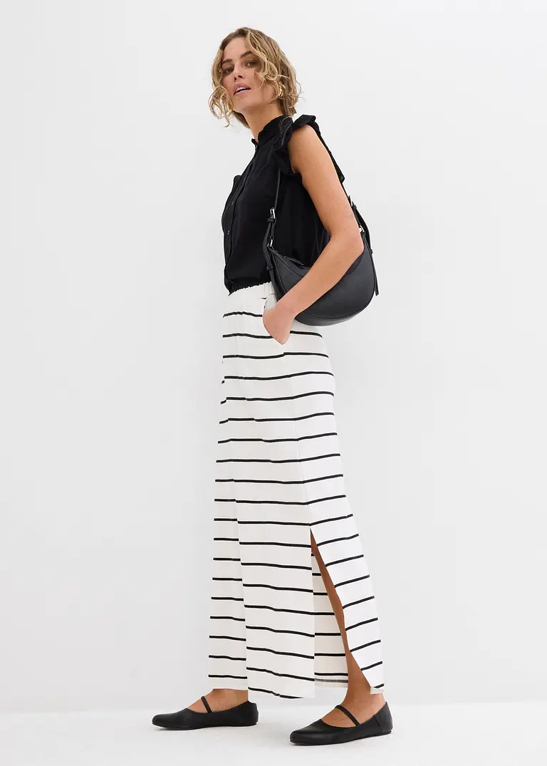 Bonprix Lässiger Maxirock Aus Jersey Mit Taschen - Weiß - Damen