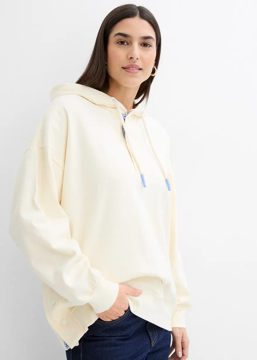 Bonprix Lässiger Oversize-Hoodie Aus Reiner Bio-Baumwolle Und Seitlichen Knöpfen