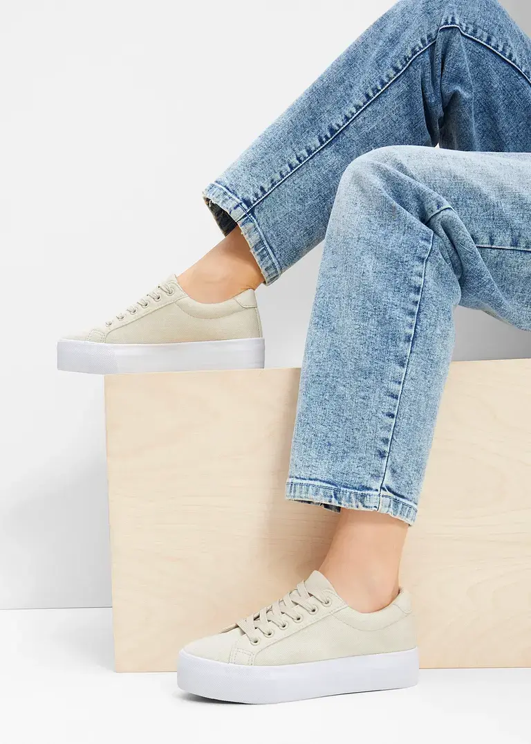Bonprix Lässiger Plateau Sneaker In Leinenoptik - Beige - Damen