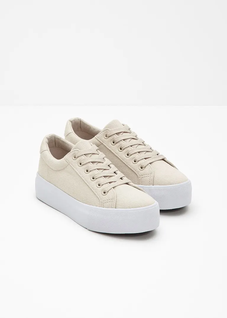 Bonprix Lässiger Plateau Sneaker In Leinenoptik - Beige - Damen