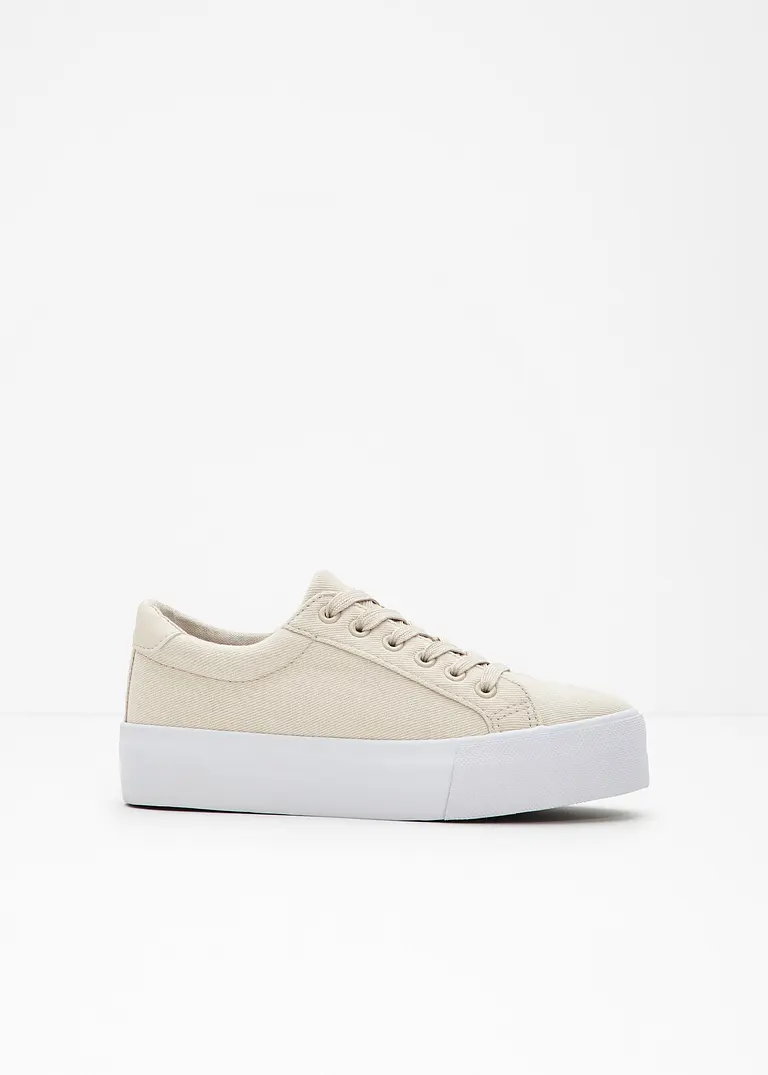 bonprix Lässiger Plateau Sneaker in Leinenoptik - beige - Damen