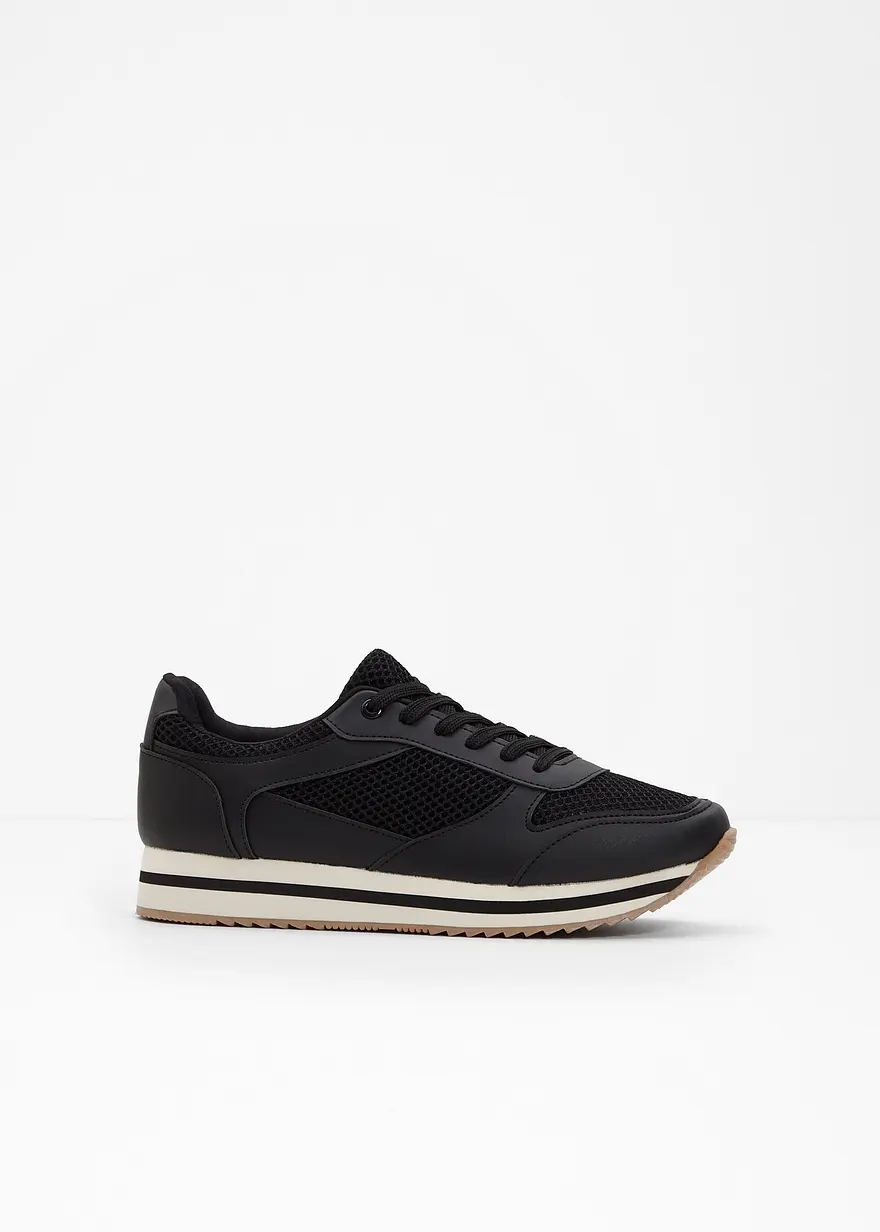 bonprix Lässiger Plateau Sneaker mit Materialmix - schwarz