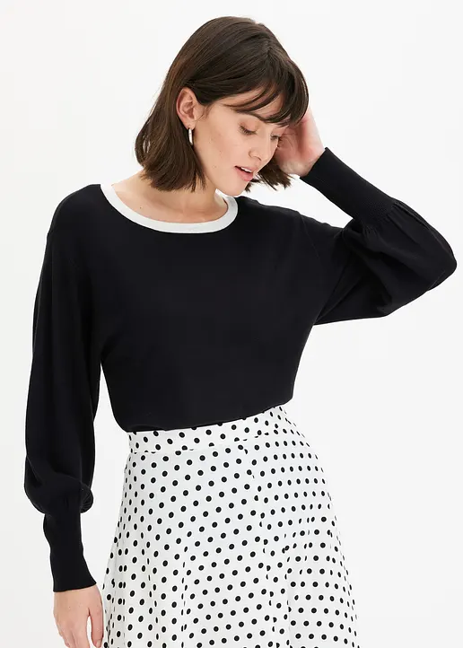 Bonprix Lässiger Pullover Mit Ballonärmeln - Schwarz - Damen