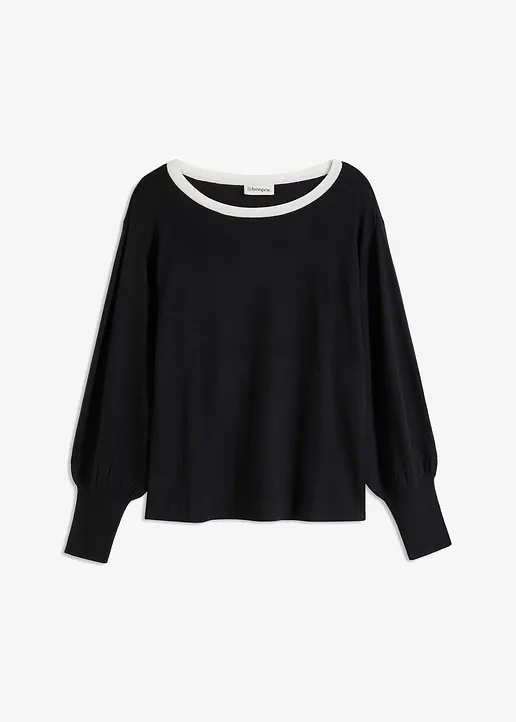 bonprix Lässiger Pullover mit Ballonärmeln - schwarz - Damen