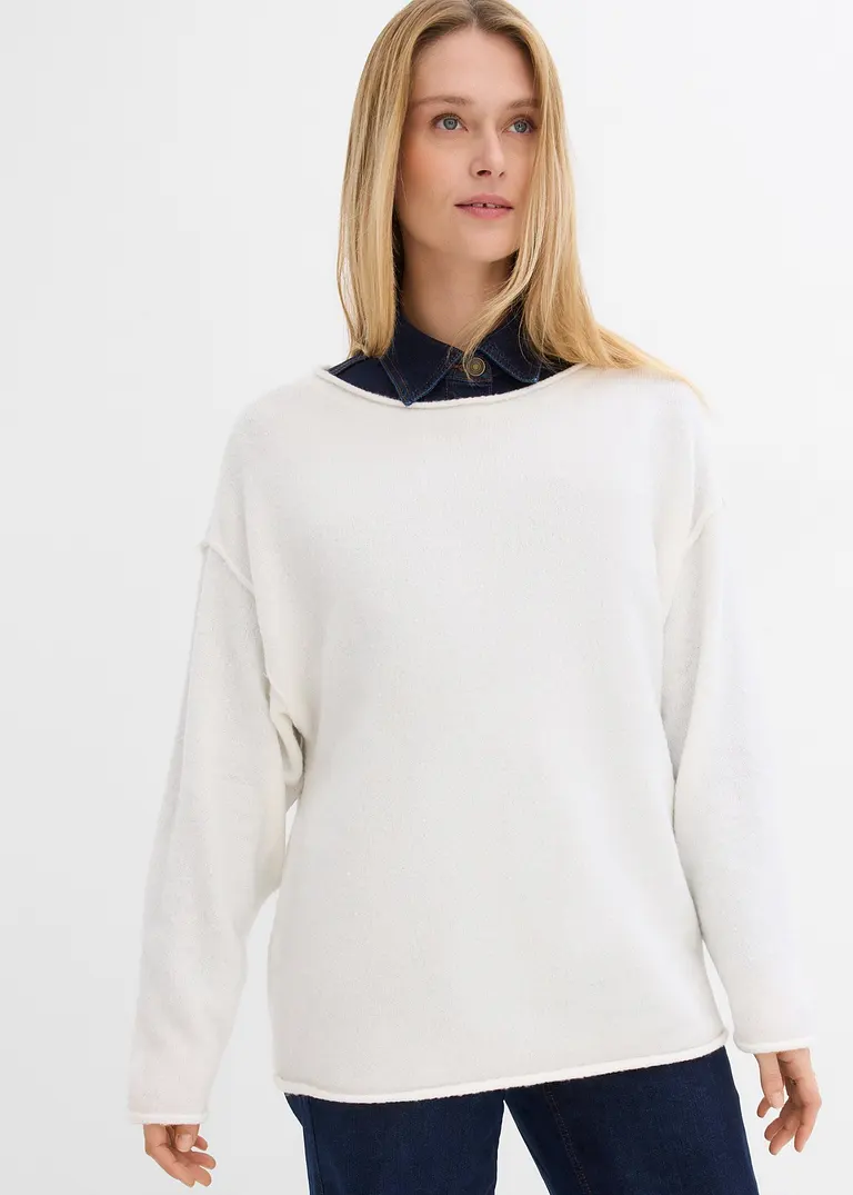 Bonprix Lässiger Pullover Mit Weitem Ausschnitt - Weiß - Damen