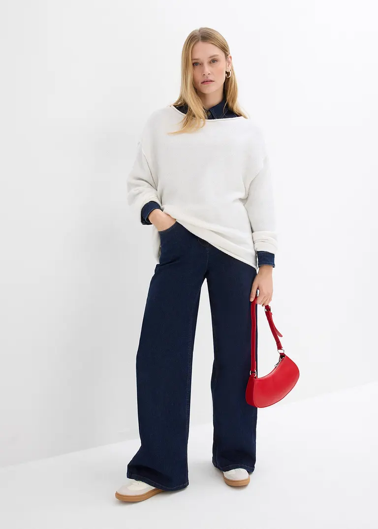 Bonprix Lässiger Pullover Mit Weitem Ausschnitt - Weiß - Damen