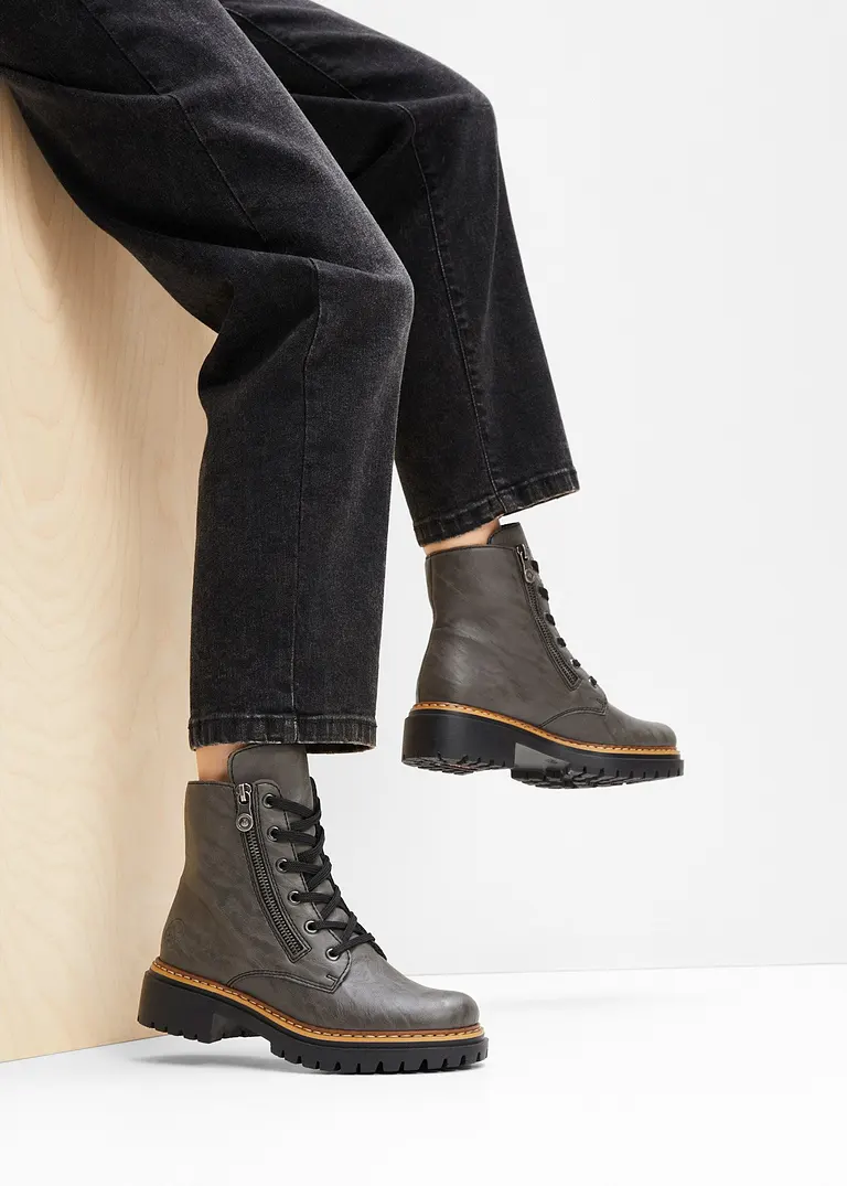 Bonprix Lässiger Rieker Schnür Boot Mit Warmfutter - Grau