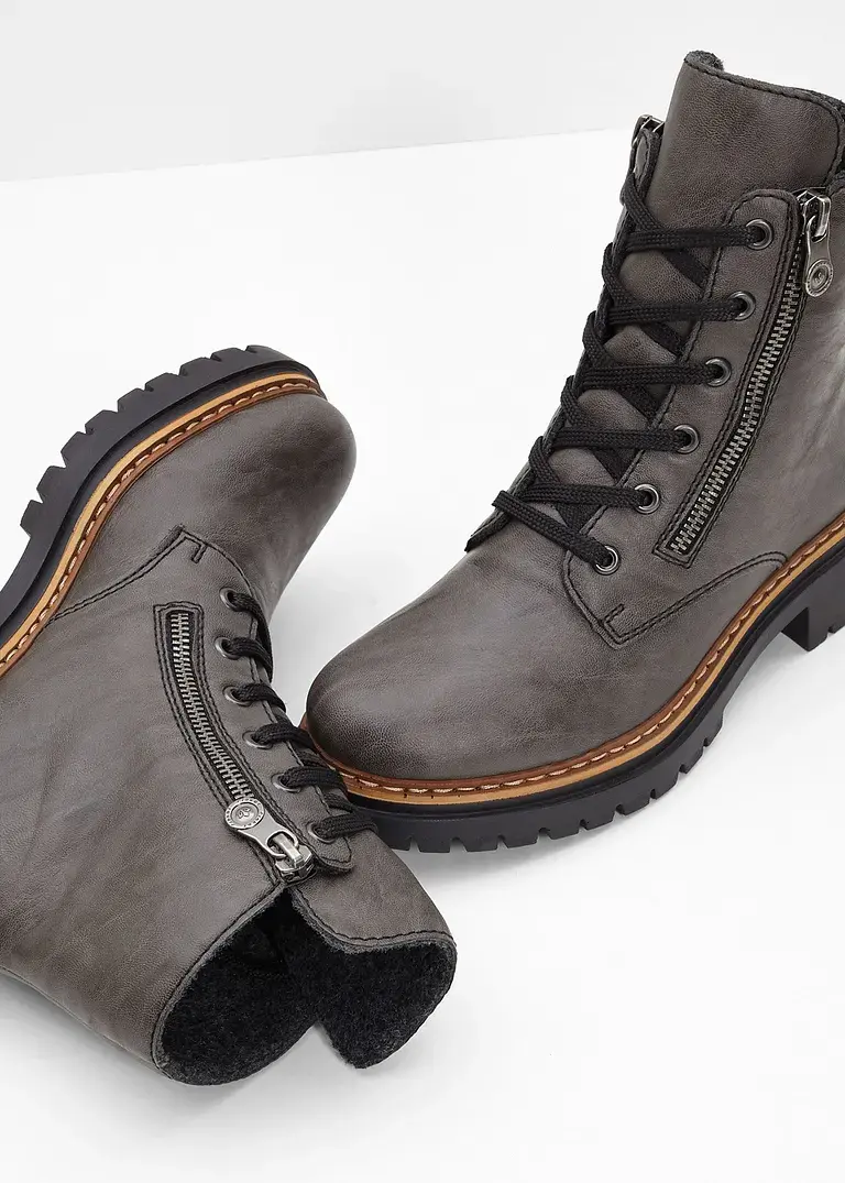 Bonprix Lässiger Rieker Schnür Boot Mit Warmfutter - Grau