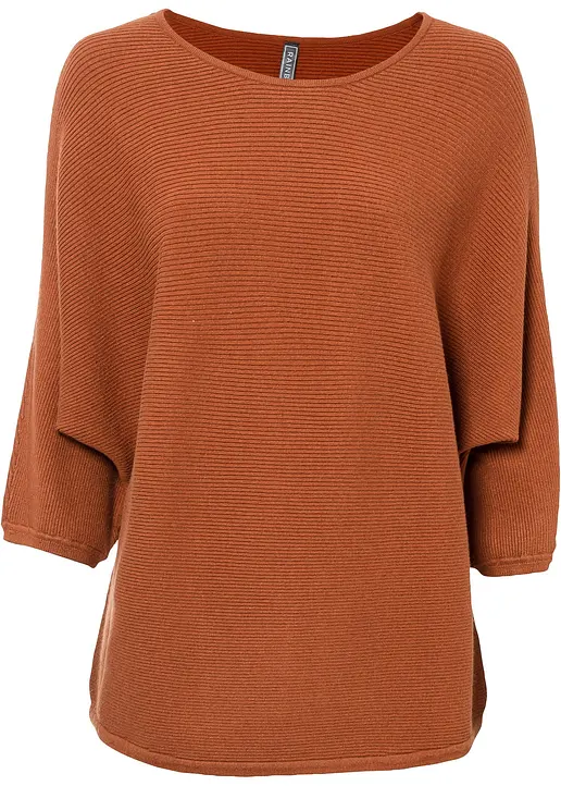 bonprix Lässiger Ripp-Pullover mit 3/4-Arm - braun - Damen