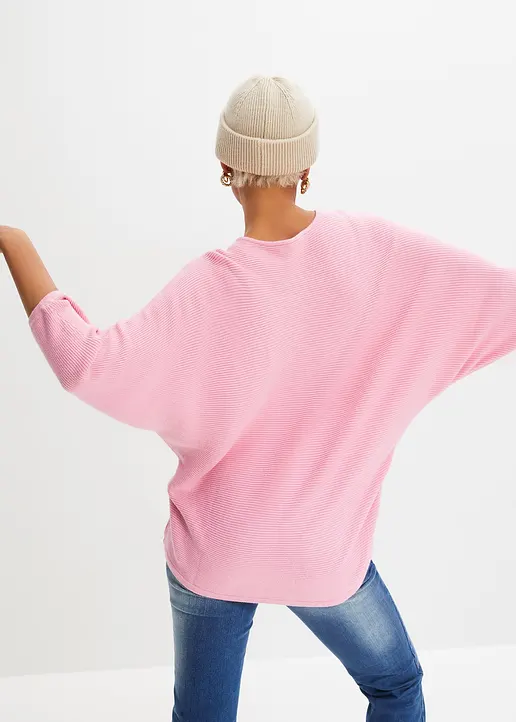 Bonprix Lässiger Ripp-Pullover Mit 3/4-Arm - Rosa - Damen