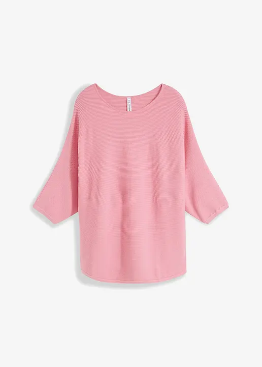 bonprix Lässiger Ripp-Pullover mit 3/4-Arm - rosa - Damen