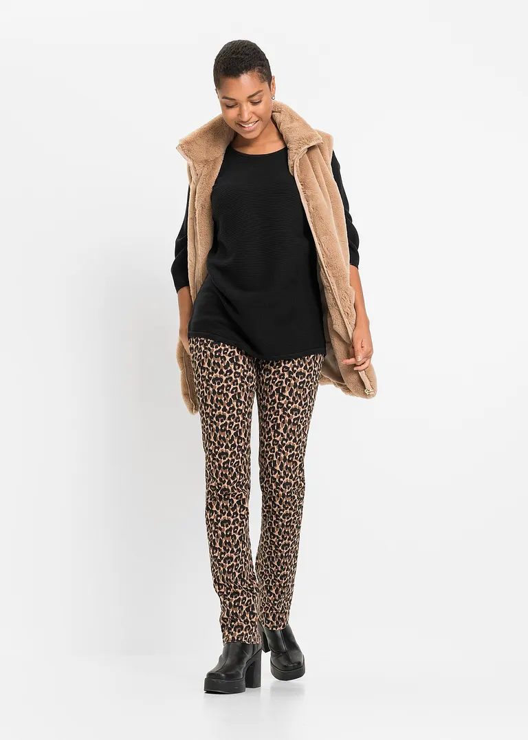 Bonprix Lässiger Ripp-Pullover Mit 3/4-Arm - Schwarz - Damen