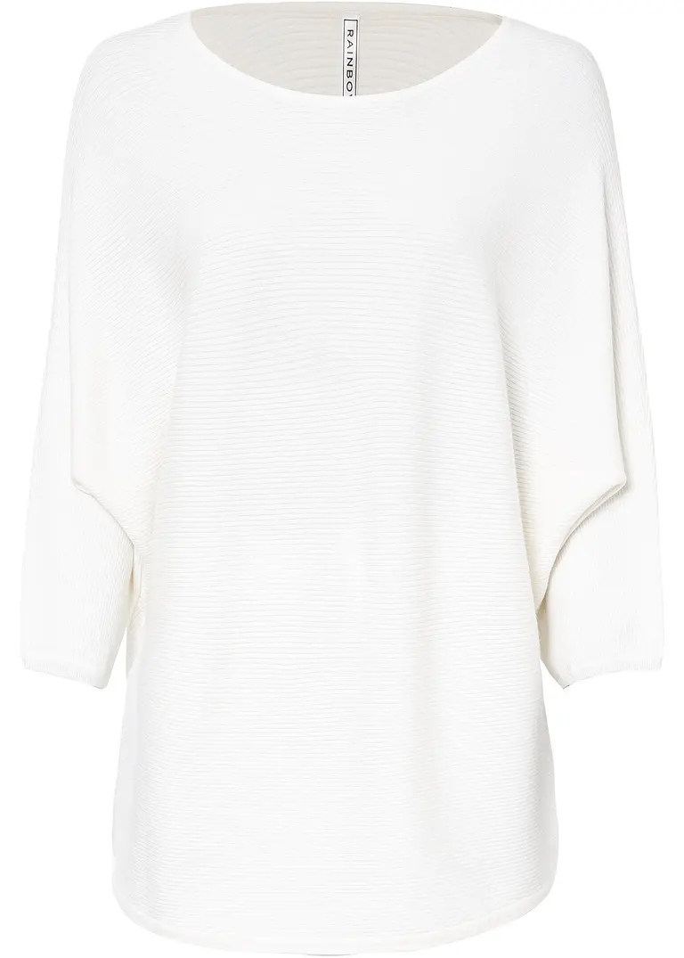 bonprix Lässiger Ripp-Pullover mit 3/4-Arm - weiß - Damen