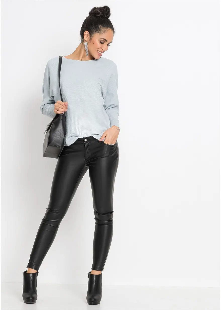 Bonprix Lässiger Ripp-Pullover Mit Weitem Ausschnitt - Blau