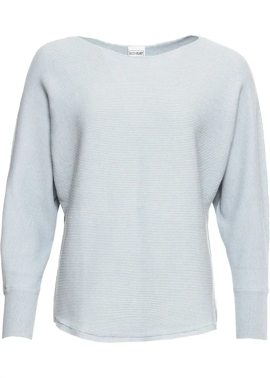 bonprix Lässiger Ripp-Pullover mit weitem Ausschnitt - blau