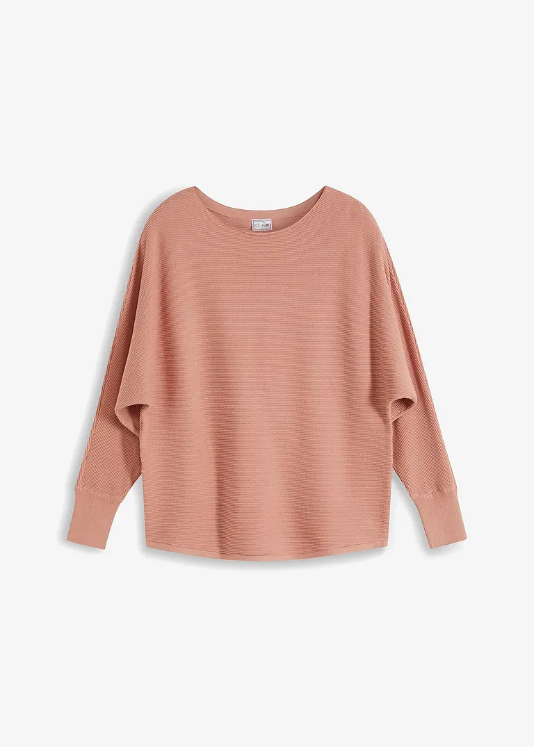 bonprix Lässiger Ripp-Pullover mit weitem Ausschnitt - rosa