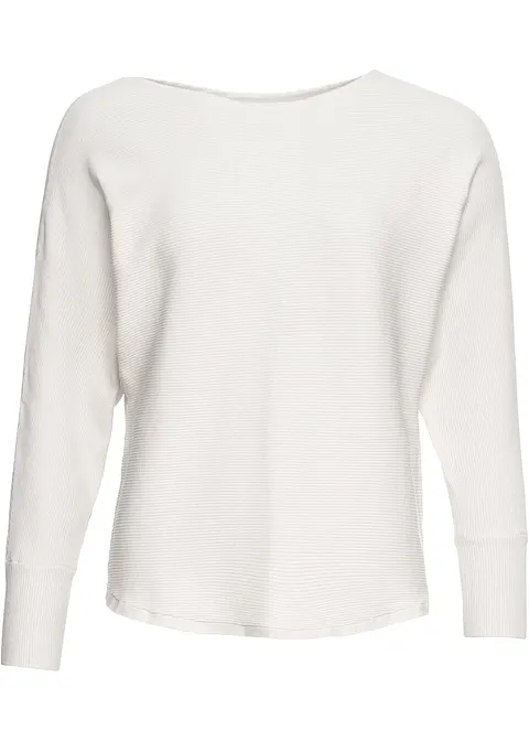bonprix Lässiger Ripp-Pullover mit weitem Ausschnitt - weiß