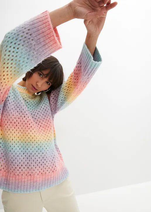 Bonprix Lässiger Strickpullover Mit Farbverlauf Und Weitem Arm - Rosa