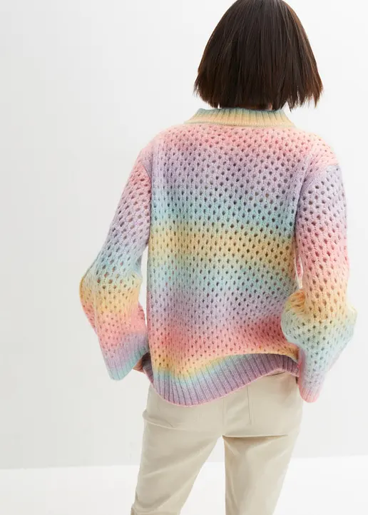 Bonprix Lässiger Strickpullover Mit Farbverlauf Und Weitem Arm - Rosa