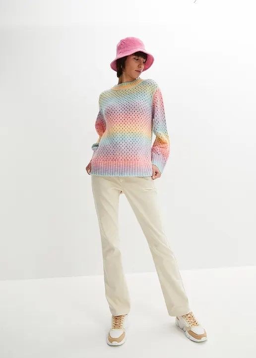 Bonprix Lässiger Strickpullover Mit Farbverlauf Und Weitem Arm - Rosa