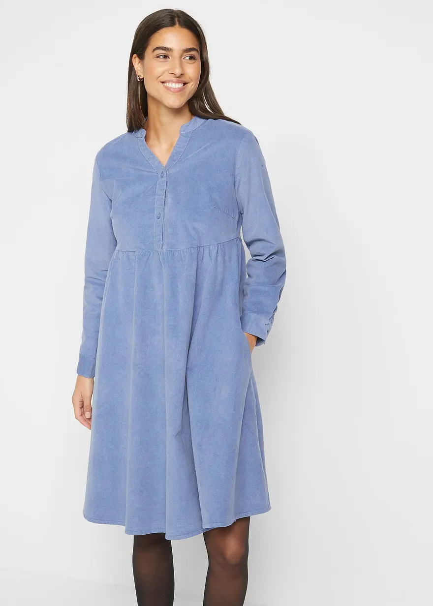 Bonprix Lässiges Baumwoll-Cord-Kleid Mit V-Ausschnitt - Blau