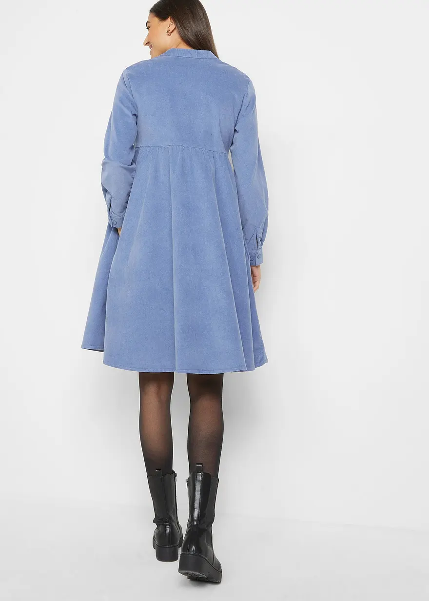 Bonprix Lässiges Baumwoll-Cord-Kleid Mit V-Ausschnitt - Blau