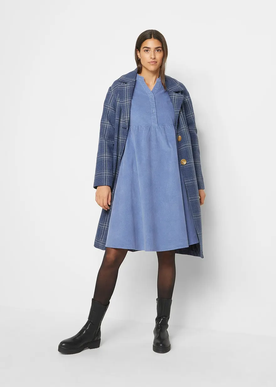 Bonprix Lässiges Baumwoll-Cord-Kleid Mit V-Ausschnitt - Blau