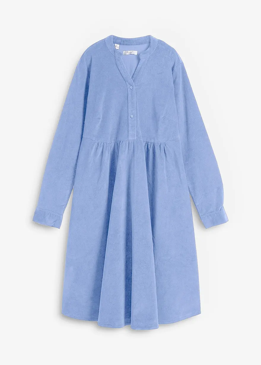 bonprix Lässiges Baumwoll-Cord-Kleid mit V-Ausschnitt - blau