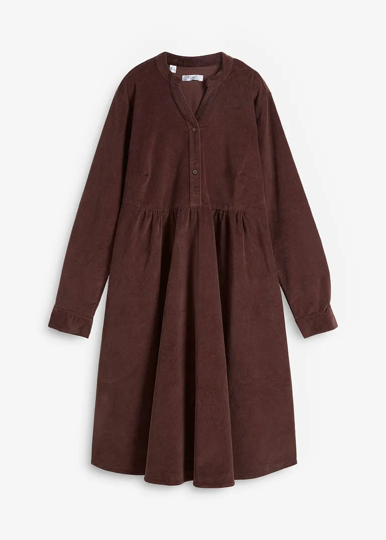 bonprix Lässiges Baumwoll-Cord-Kleid mit V-Ausschnitt - braun