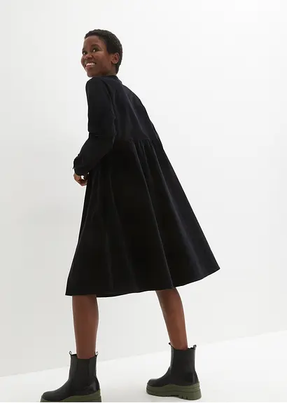 Bonprix Lässiges Baumwoll-Cord-Kleid Mit V-Ausschnitt - Schwarz