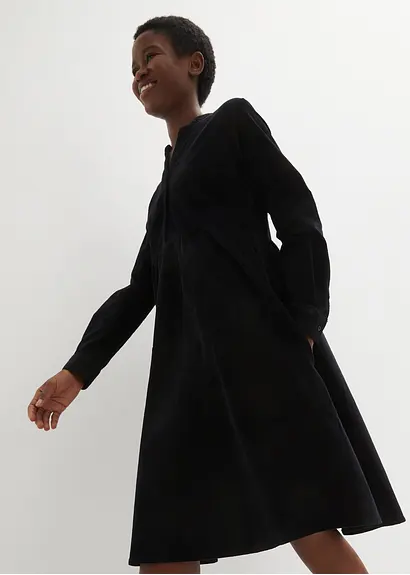 Bonprix Lässiges Baumwoll-Cord-Kleid Mit V-Ausschnitt - Schwarz