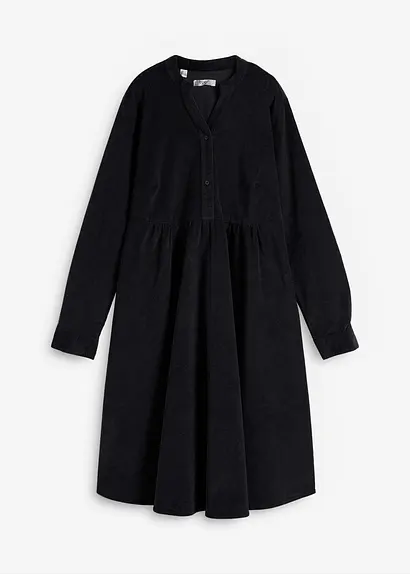 bonprix Lässiges Baumwoll-Cord-Kleid mit V-Ausschnitt - schwarz