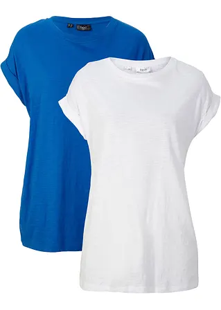 bonprix Lässiges Baumwoll-Shirt im 2er Pack. - blau + weiß