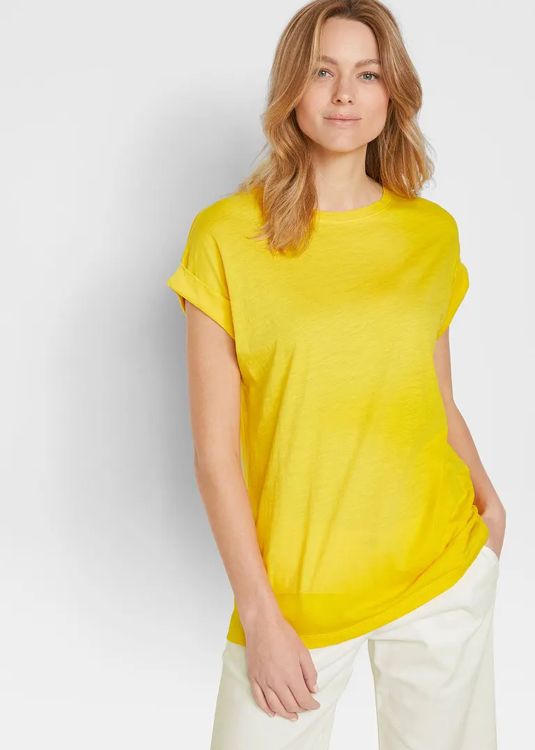 Bonprix Lässiges Baumwoll-Shirt Im 2er Pack. - Narzissengelb / Schwarz