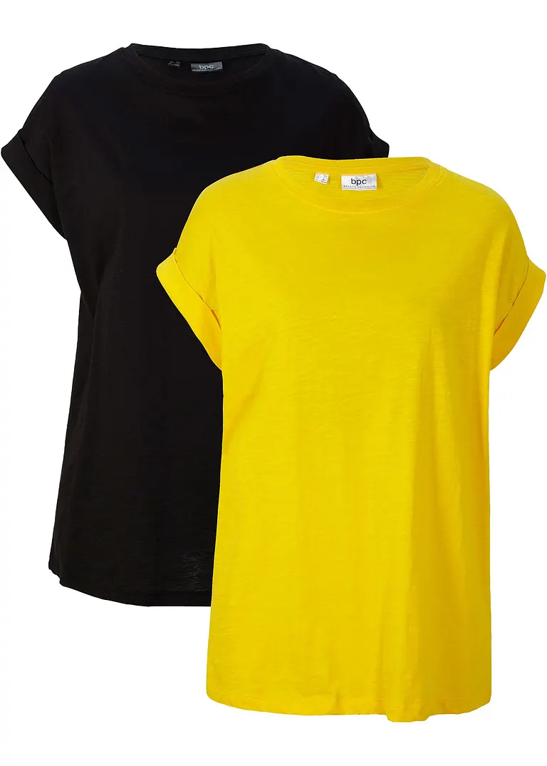 bonprix Lässiges Baumwoll-Shirt im 2er Pack. - narzissengelb / schwarz