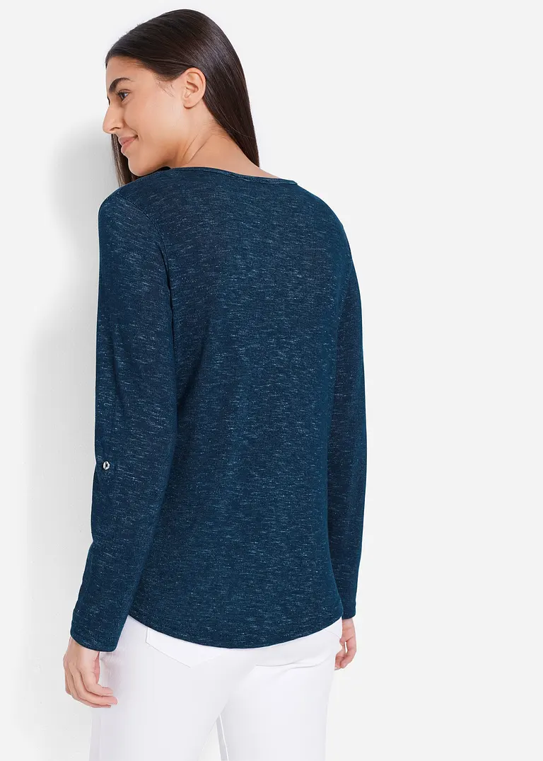 Bonprix Lässiges Henley-Shirt Mit Krempelbaren Ärmeln - Blau
