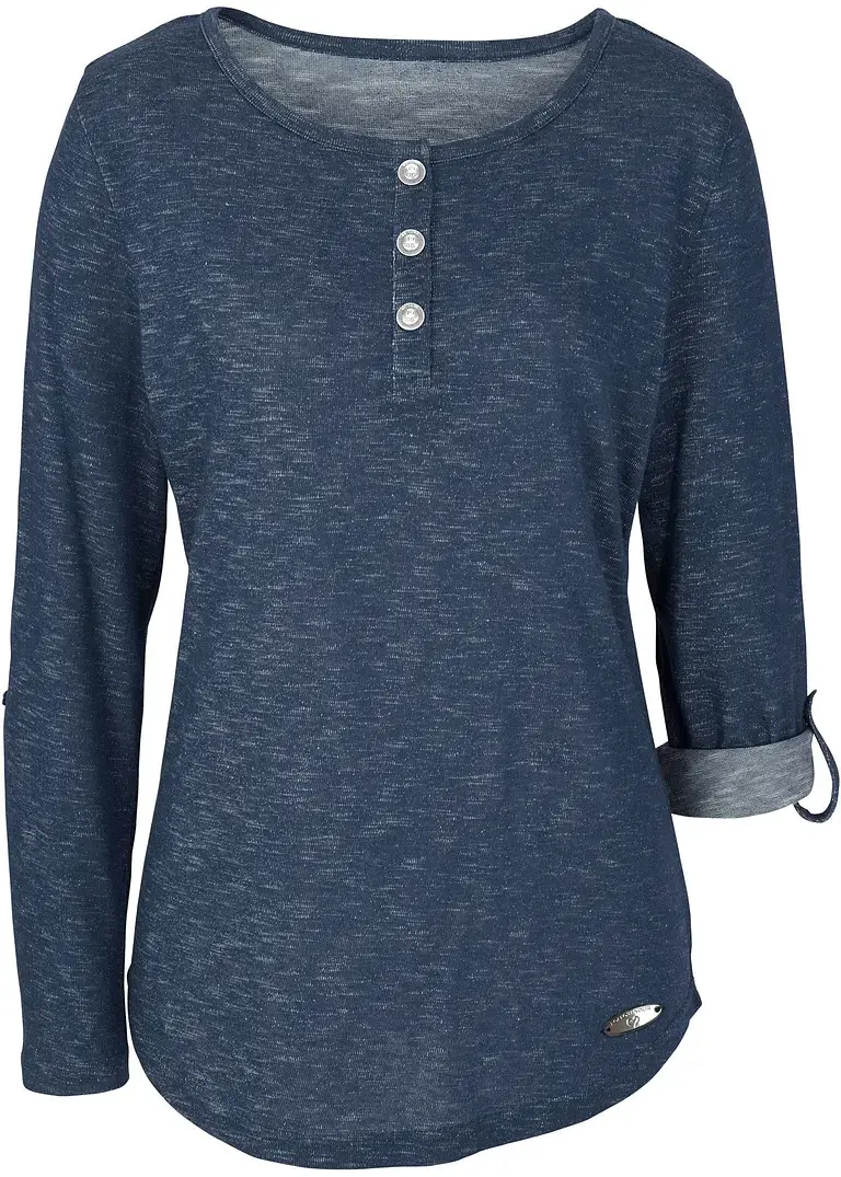 bonprix Lässiges Henley-Shirt mit krempelbaren Ärmeln - blau