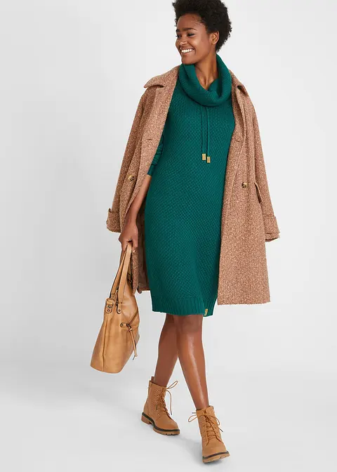 Bonprix Lässiges Kleid Aus Strick Mit Kordeln Und Lederimitat-Detail