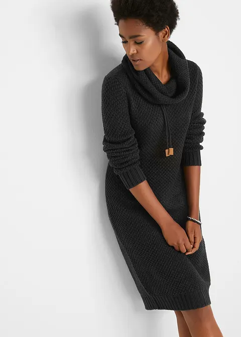 Bonprix Lässiges Kleid Aus Strick Mit Kordeln Und Lederimitat-Detail