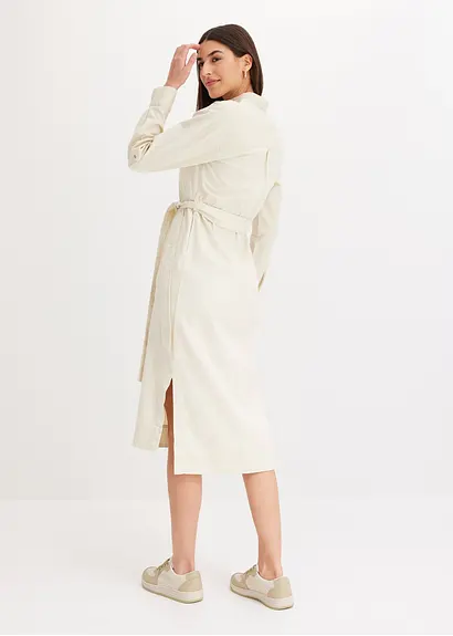 Bonprix Lässiges Kleid Mit Bindegürtel Und Langen Schlitzen - Beige